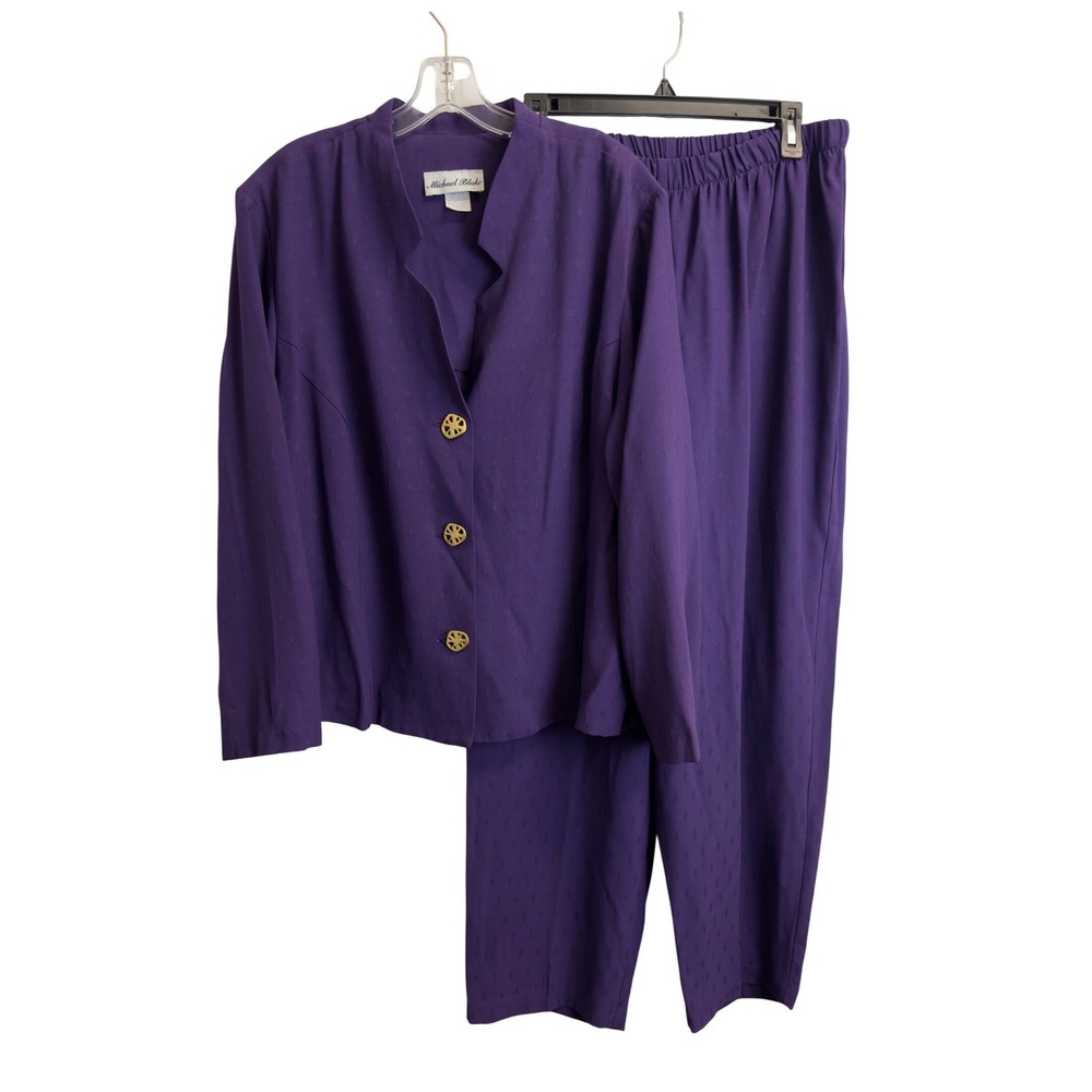 Michael‎ Blake Vintage Purple Pant Suit Set 20WP Textured Gold Buttons USA Made